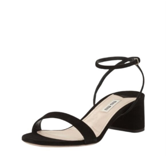 Miu Miu Ankle Wrap Strap Sandals Womens 38 8 Black Suede Shoes Block Heels Italy - Picture 11 of 11